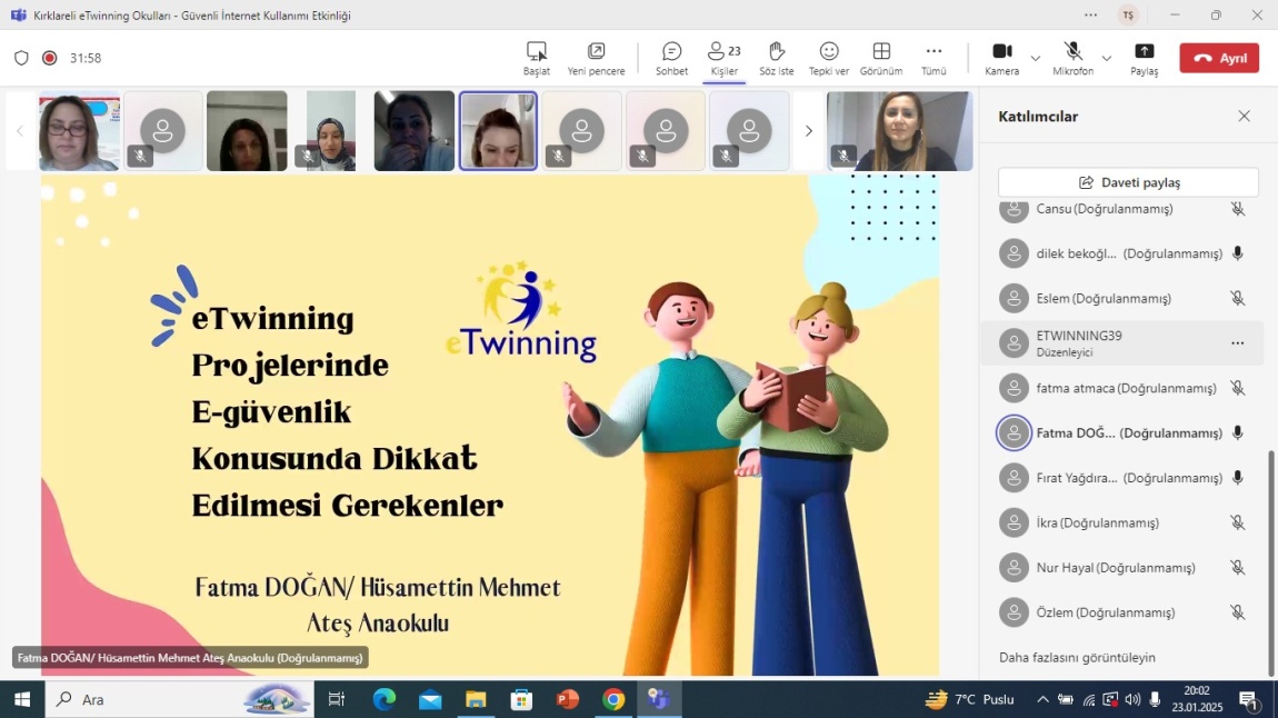 Kırklareli eTwinning Okulları - Güvenli İnternet Kullanımı Etkinliği konulu E-Twinning Okulu Webinari Yapıldı